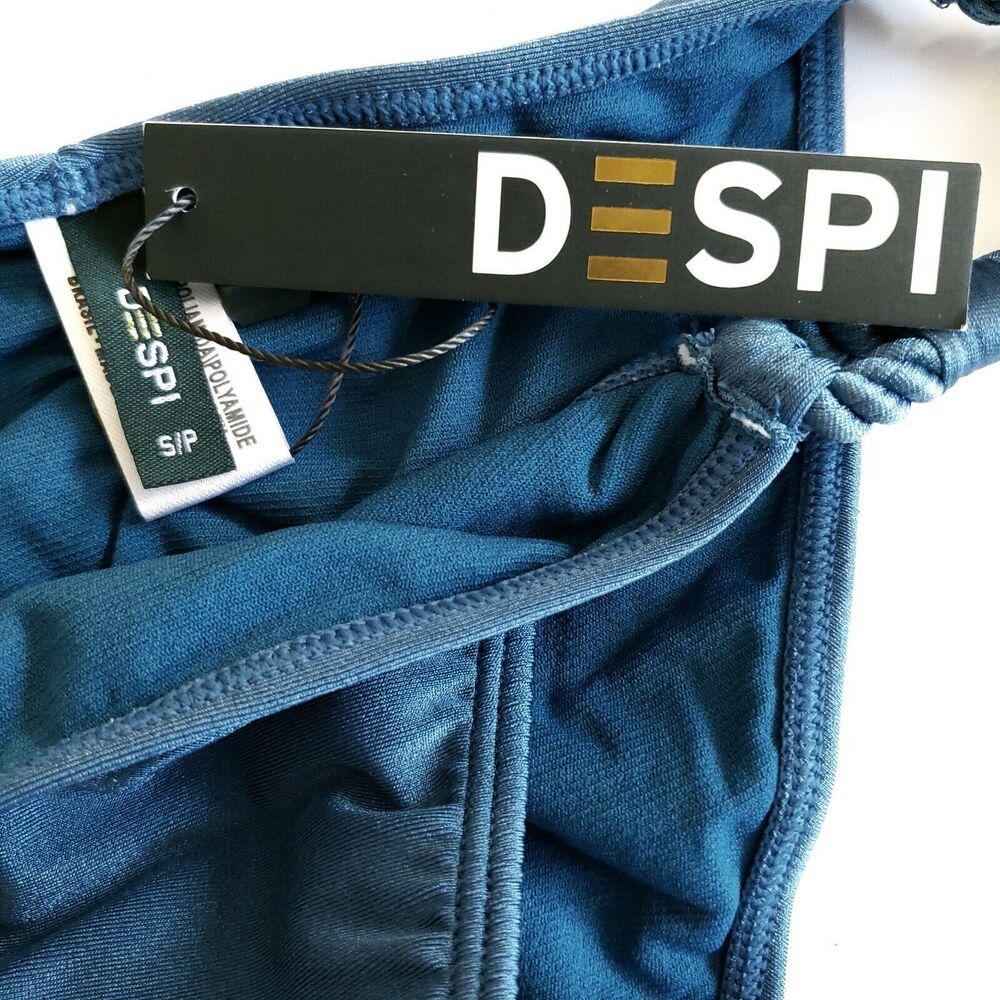 DESPI Swimwear Double Loop full silky swim bikini bottoms in Sapphire Size S NEW - Picture 5 of 7